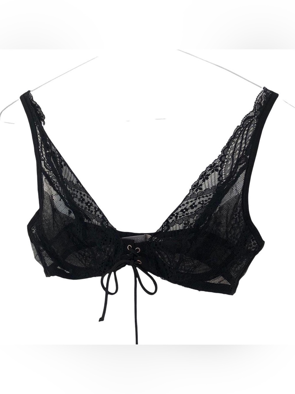 Victoria’s Secret Corset Style Lace Front-Tie Bra - Black